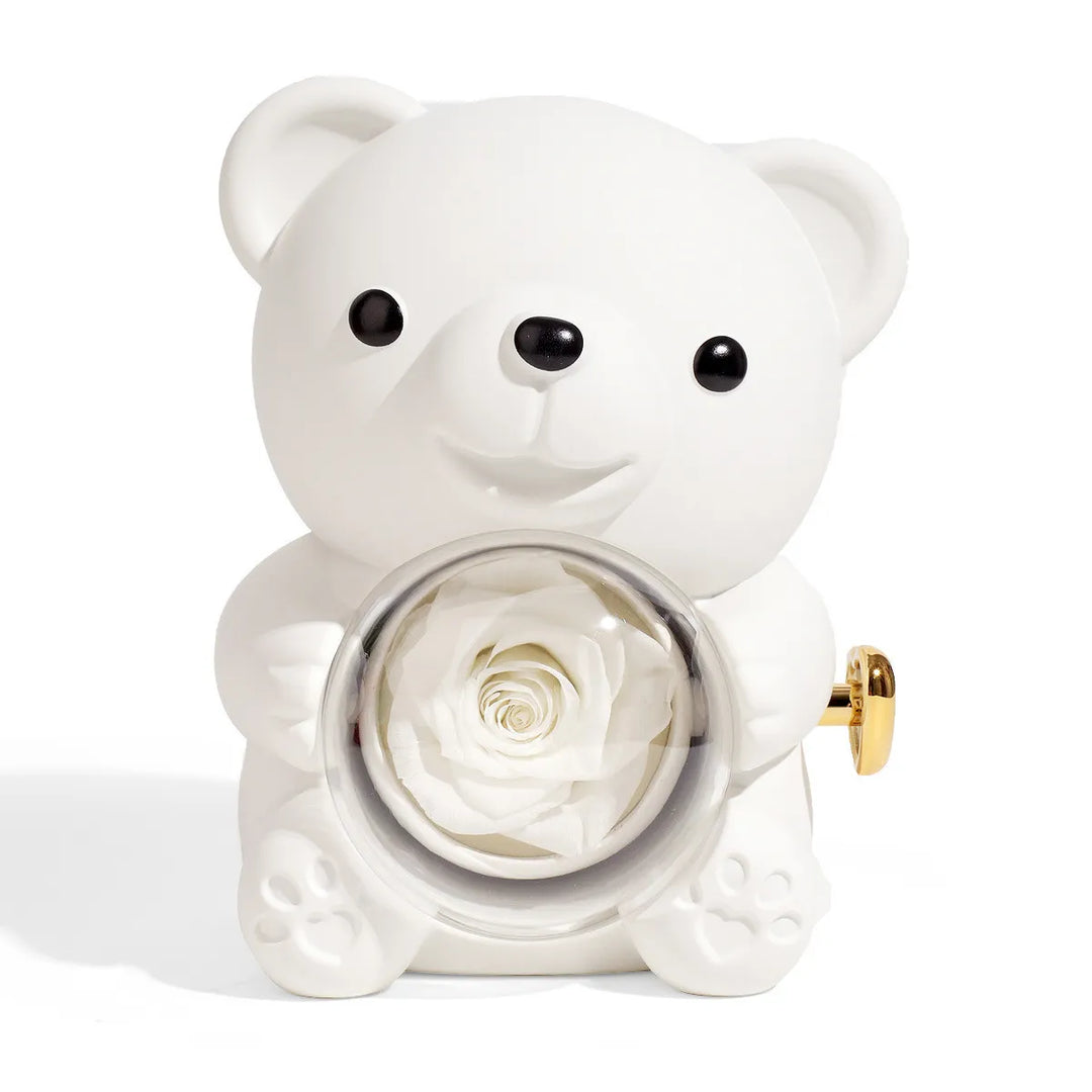 Teddy Bear with Eternal Rose and Engraved Necklace