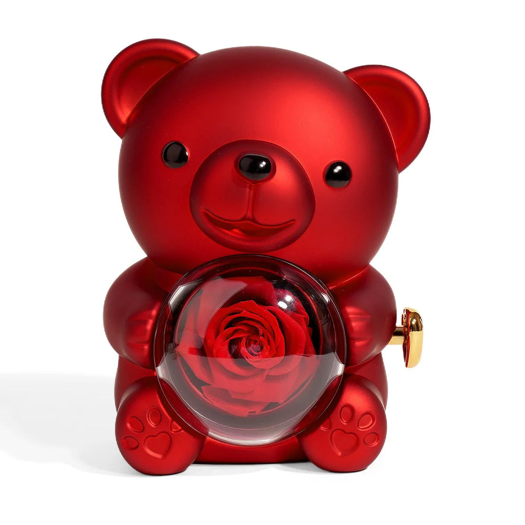 Teddy Bear with Eternal Rose and Engraved Necklace