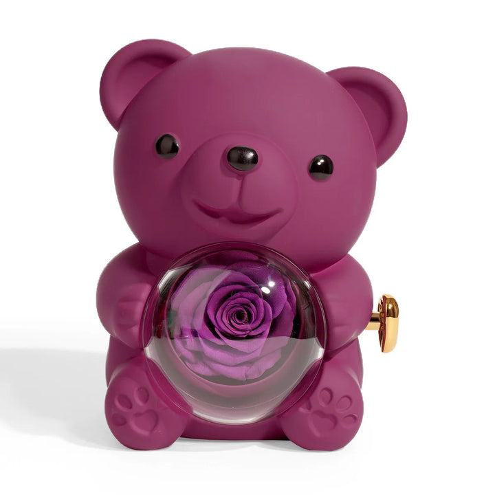 Teddy Bear with Eternal Rose and Engraved Necklace