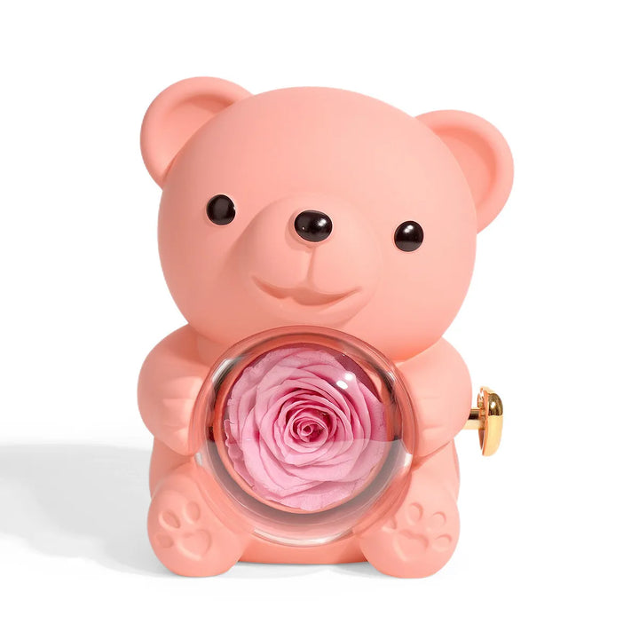 Teddy Bear with Eternal Rose and Engraved Necklace