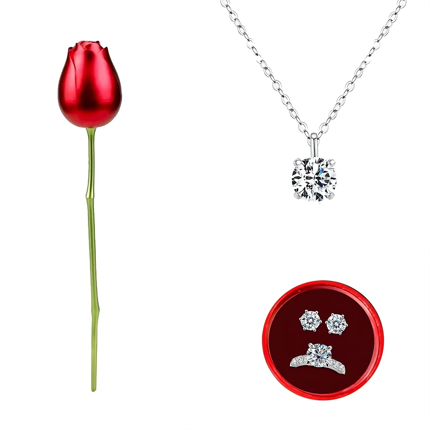 Ensemble Rose "Pour Elle" | Rosa avec Collier, Bague et Boucles d'oreilles